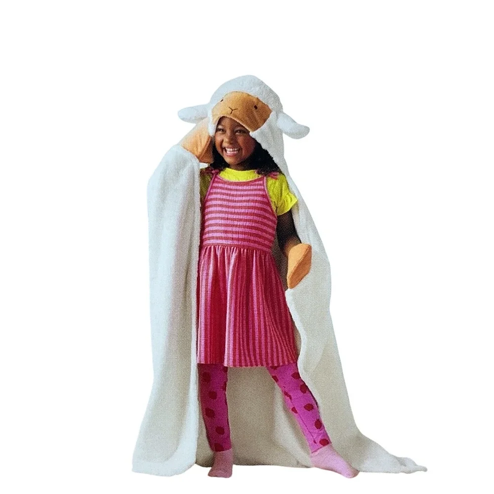 Pillowfort Sheep Hooded Blanket w/ Built-in Hand Mitts Kids Warm‎ & Cozy Winter